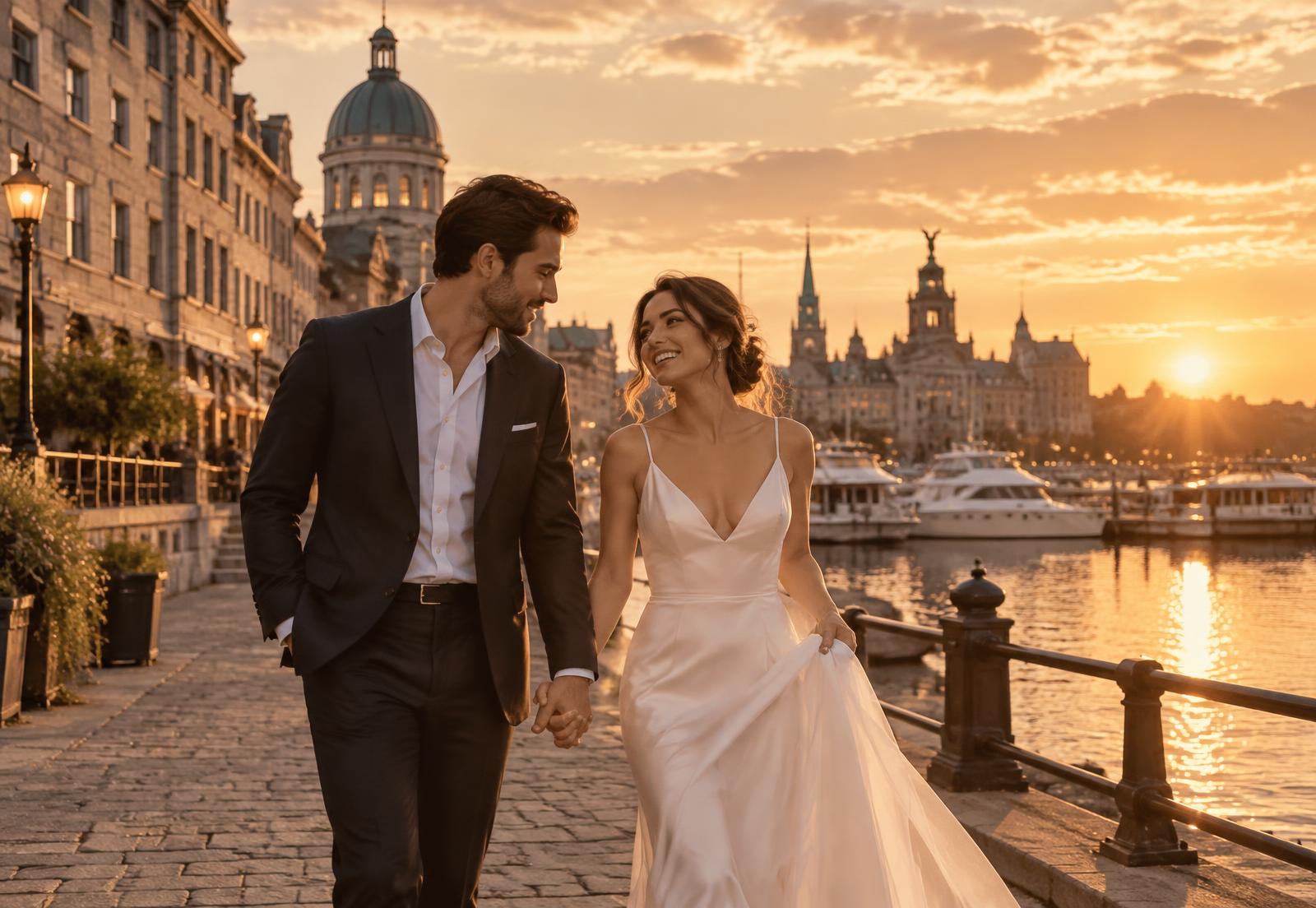 Couple at the Old Port at sunset